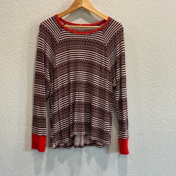 Aerie Burgundy & Red Fair Isle Crew Neck Long Sleeve Thermal Size Medium - Picture 2 of 9